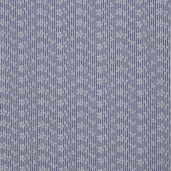 Broderie blauw gestreept met bloemetjes